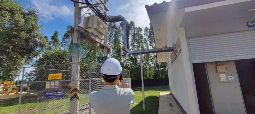 ตรวจสอบไฟฟ้าประจำปี กาญจนบุรี 1 ตรวจเช็คเสาไฟ หม้อแปลง ระบบไฟ